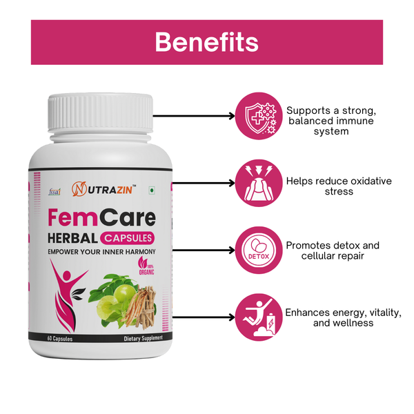 Nutrazin FemCare Herbal Capsules for Hormonal Balance, Period Care & Women's Wellness Support