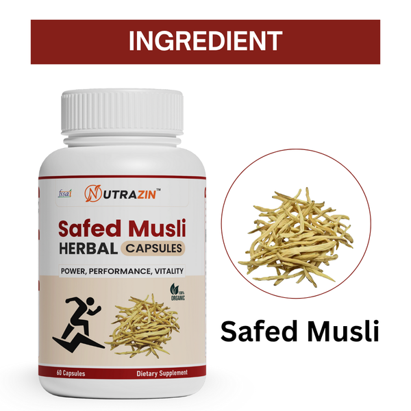 Nutrazin Safed Musli Capsules for Strength, Stamina & Vitality | Performance & Energy Support | 60 Herbal Capsules