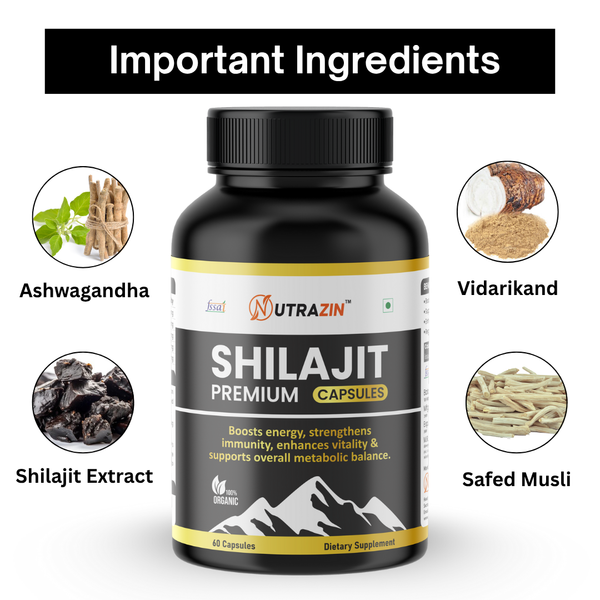 Nutrazin Shilajit Premium Capsules for Energy, Strength, Vitality & Wellness