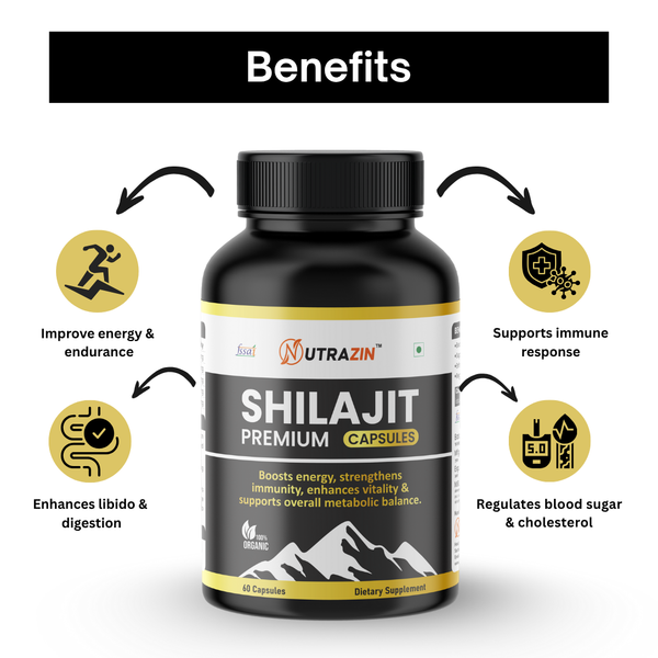 Nutrazin Shilajit Premium Capsules for Energy, Strength, Vitality & Wellness