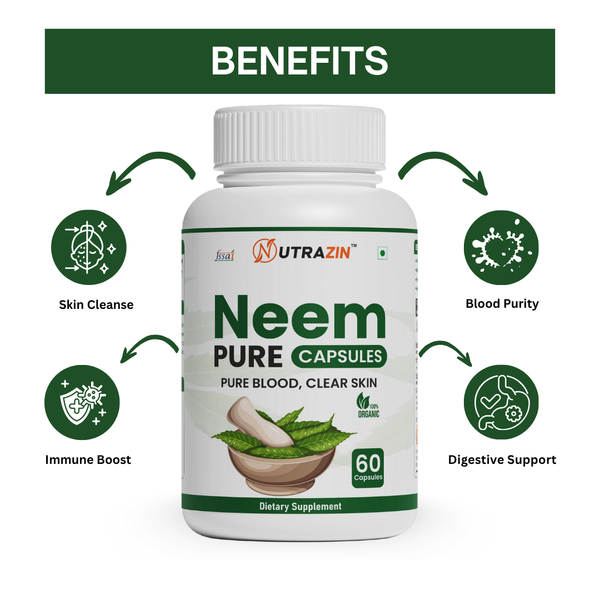 Nutrazin Neem Pure Capsules for Blood Purification & Clear Skin | Natural Detox & Immunity Support | 60 Capsules