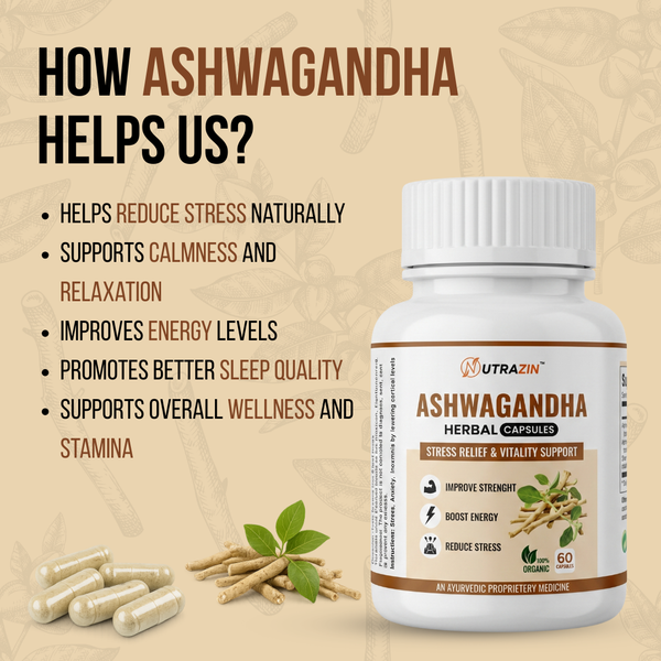 Nutrazin Ashwagandha Capsules for Stress Relief, Energy Boost & Vitality Support