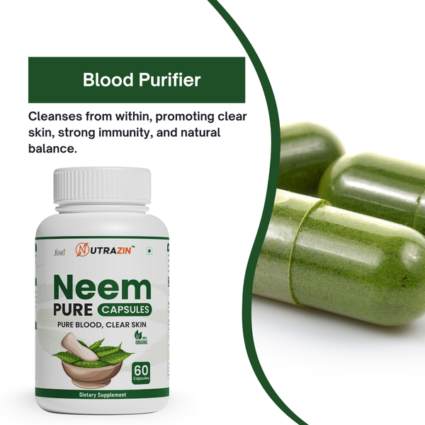 Nutrazin Neem Pure Capsules for Blood Purification & Clear Skin | Natural Detox & Immunity Support | 60 Capsules