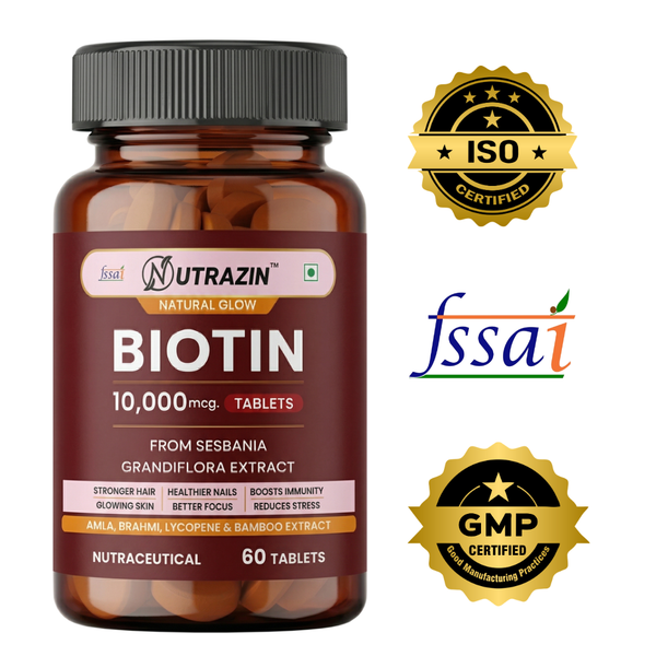 Biotin 10000mcg Tablets with Sesbania Grandiflora, Amla, Brahmi & Bamboo Extract | 60 Tablets
