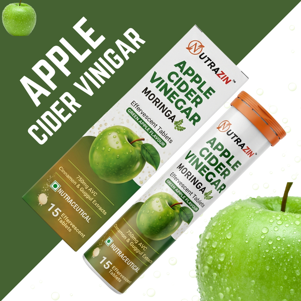 Apple Cider Vinegar Moringa Effervescent Tablets | Green Apple Flavour | 750mg ACV | 15 Tablets