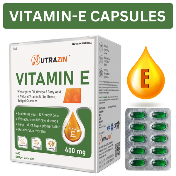 Nutrazin Vitamin E 400mg Softgel Capsules β Skin Glow, Antioxidant & Immunity Support