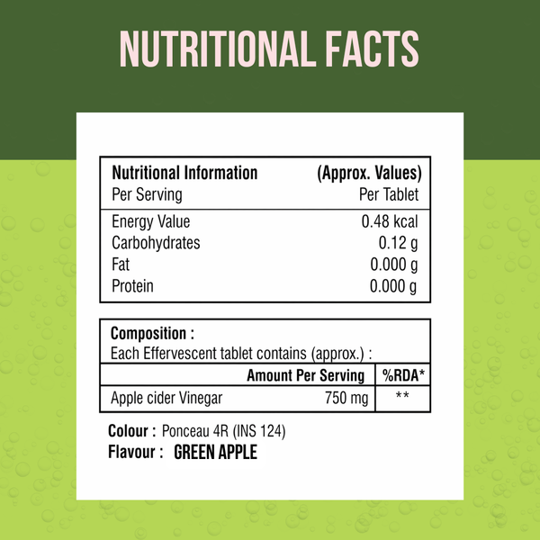 Apple Cider Vinegar Moringa Effervescent Tablets | Green Apple Flavour | 750mg ACV | 15 Tablets