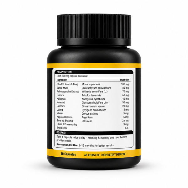Stamina Booster Capsules for Daily Energy & Strength | Ayurvedic Herbal Supplement | 60 Capsules