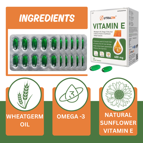 Nutrazin Vitamin E 400mg Softgel Capsules β Skin Glow, Antioxidant & Immunity Support