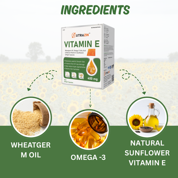 Nutrazin Vitamin E 400mg Softgel Capsules β Skin Glow, Antioxidant & Immunity Support