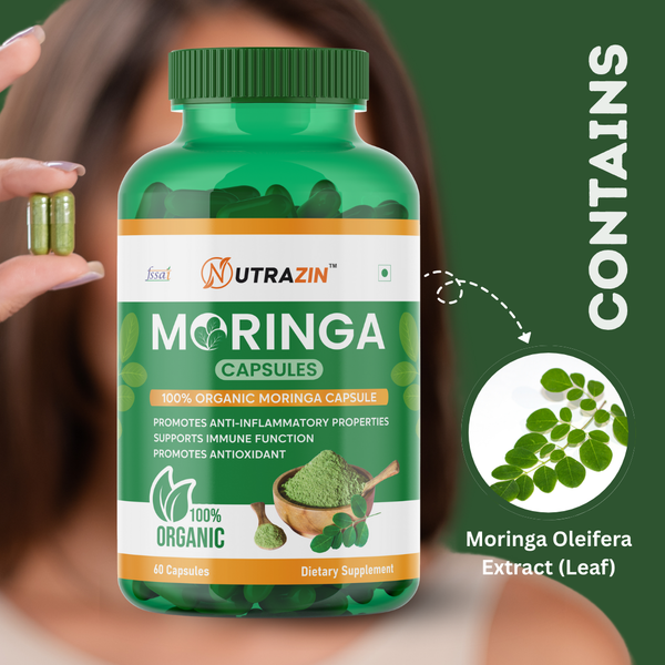 Nutrazin Organic Moringa Capsules | 100% Pure Moringa Leaf Extract for Immunity, Energy & Antioxidant Support