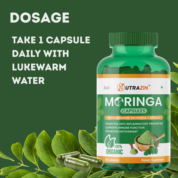Nutrazin Organic Moringa Capsules | 100% Pure Moringa Leaf Extract for Immunity, Energy & Antioxidant Support