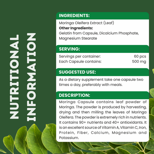 Nutrazin Organic Moringa Capsules | 100% Pure Moringa Leaf Extract for Immunity, Energy & Antioxidant Support