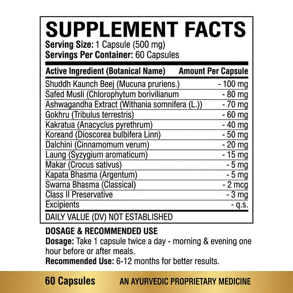 Stamina Booster Capsules for Daily Energy & Strength | Ayurvedic Herbal Supplement | 60 Capsules