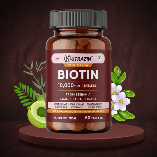 Biotin 10000mcg Tablets with Sesbania Grandiflora, Amla, Brahmi & Bamboo Extract | 60 Tablets