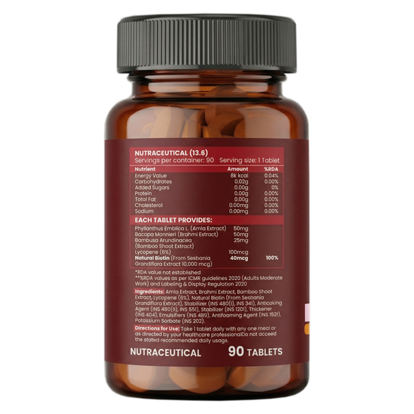 Biotin 10000mcg Tablets with Sesbania Grandiflora, Amla, Brahmi & Bamboo Extract | 90 Tablets