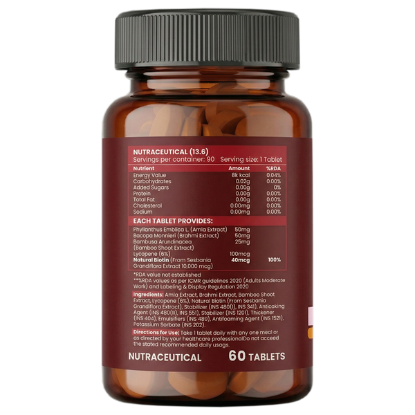 Biotin 10000mcg Tablets with Sesbania Grandiflora, Amla, Brahmi & Bamboo Extract | 60 Tablets
