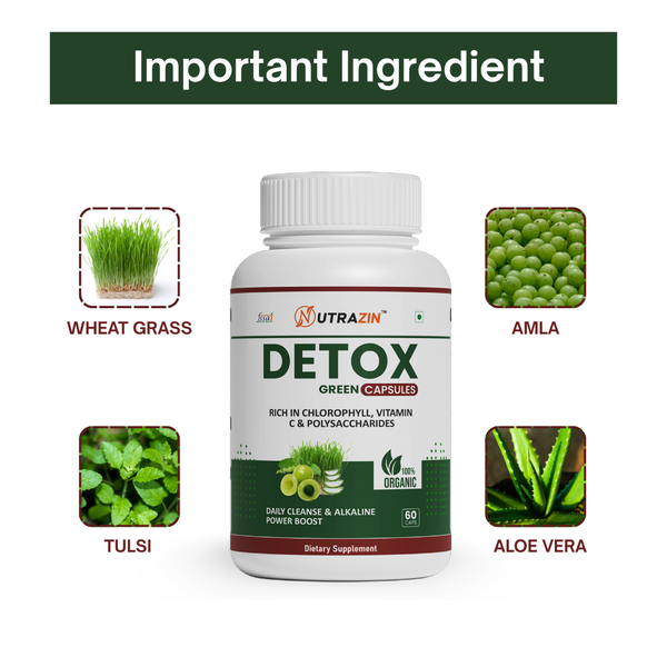 Nutrazin Detox Green Capsules for Daily Cleanse, Alkaline Balance & Natural Detox Support