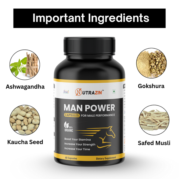 Nutrazin Men Power Capsules | Organic Stamina & Strength Support for Men | Performance & Energy Booster