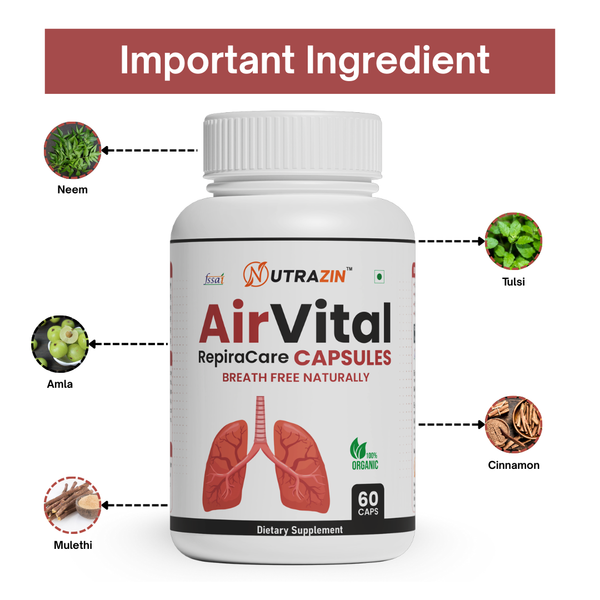 Nutrazin AirVital Capsules for Lung Detox, Easy Breathing, Immunity & Respiratory Wellness Support