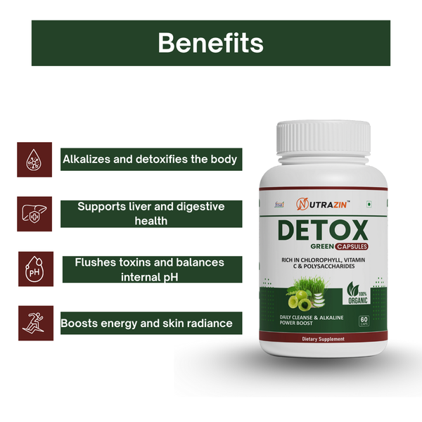Nutrazin Detox Green Capsules for Daily Cleanse, Alkaline Balance & Natural Detox Support