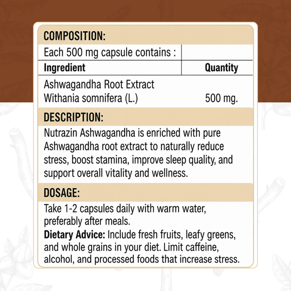 Nutrazin Ashwagandha Capsules for Stress Relief, Energy Boost & Vitality Support