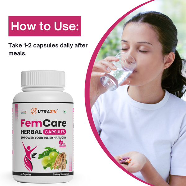 Nutrazin FemCare Herbal Capsules for Hormonal Balance, Period Care & Women's Wellness Support