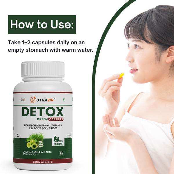 Nutrazin Detox Green Capsules for Daily Cleanse, Alkaline Balance & Natural Detox Support