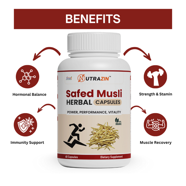 Nutrazin Safed Musli Capsules for Strength, Stamina & Vitality | Performance & Energy Support | 60 Herbal Capsules