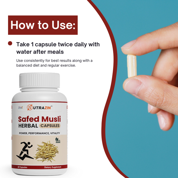 Nutrazin Safed Musli Capsules for Strength, Stamina & Vitality | Performance & Energy Support | 60 Herbal Capsules