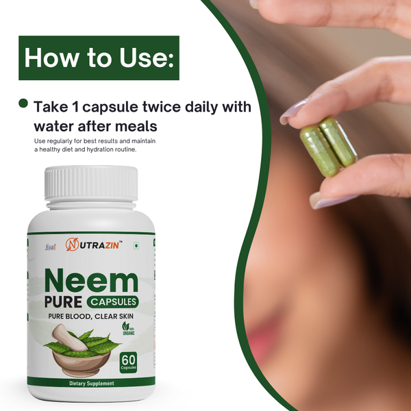 Nutrazin Neem Pure Capsules for Blood Purification & Clear Skin | Natural Detox & Immunity Support | 60 Capsules