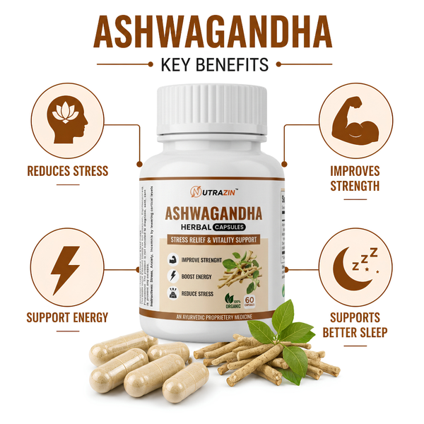 Nutrazin Ashwagandha Capsules for Stress Relief, Energy Boost & Vitality Support