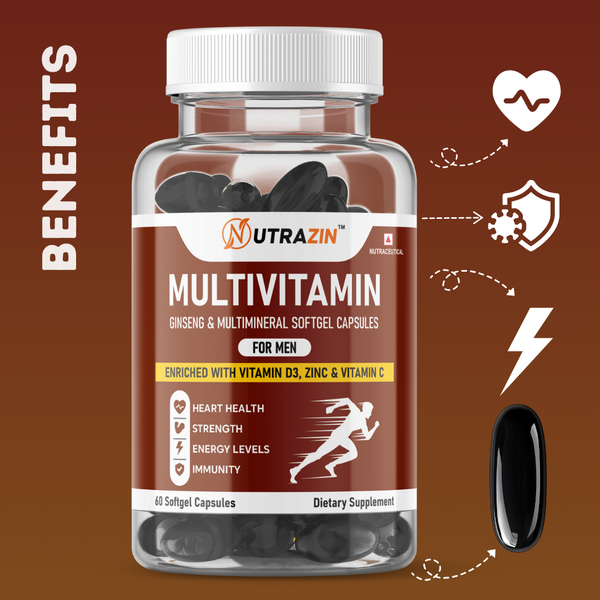 Nutrazin Multivitamin for Men | Ginseng & Multimineral Softgels for Strength, Energy & Immunity