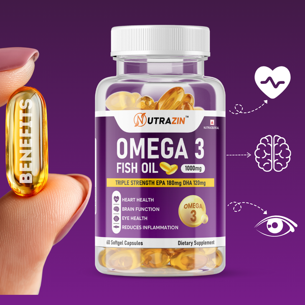 Omega-3 Fish Oil Capsules - 1000mg High Strength with 180mg EPA & 120mg DHA - 60 Capsules