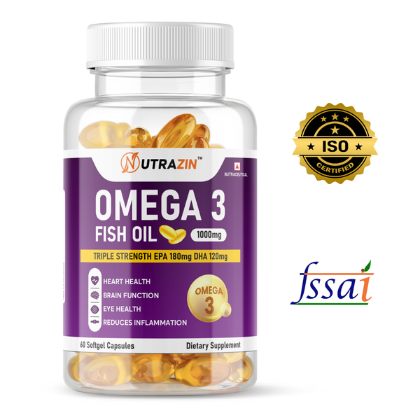 Omega-3 Fish Oil Capsules - 1000mg High Strength with 180mg EPA & 120mg DHA - 60 Capsules
