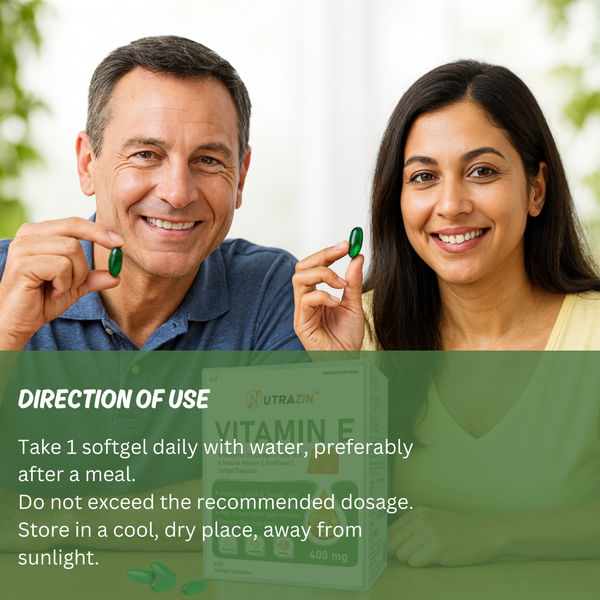 Nutrazin Vitamin E 400mg Softgel Capsules – Skin Glow, Antioxidant & Immunity Support