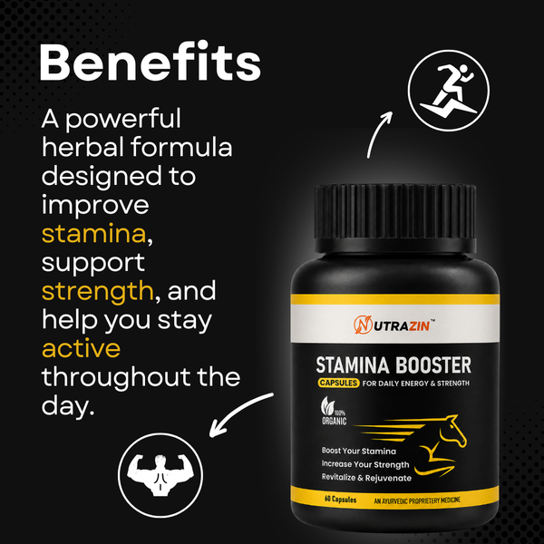 Stamina Booster Capsules for Daily Energy & Strength | Ayurvedic Herbal Supplement | 60 Capsules