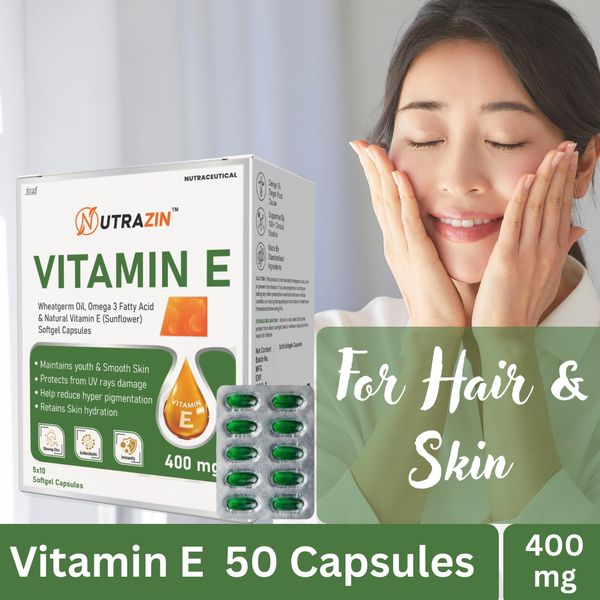 Nutrazin Vitamin E 400mg Softgel Capsules – Skin Glow, Antioxidant & Immunity Support
