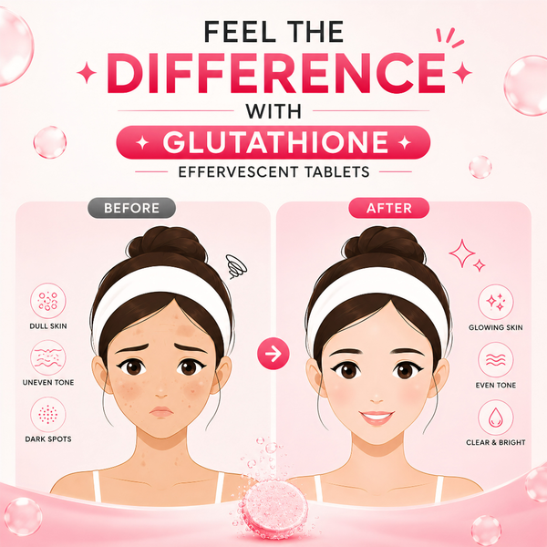 Glutathione Effervescent Tablets Strawberry Flavour | Antioxidant Supplement for Glowing Skin | 15 Tablets