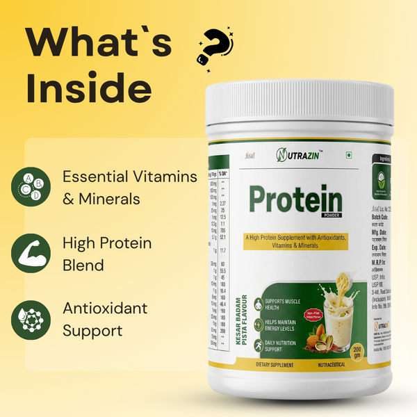 High Protein Powder Kesar Badam Pista Flavour | Vitamins, Minerals & Antioxidants | Daily Nutrition | 200g