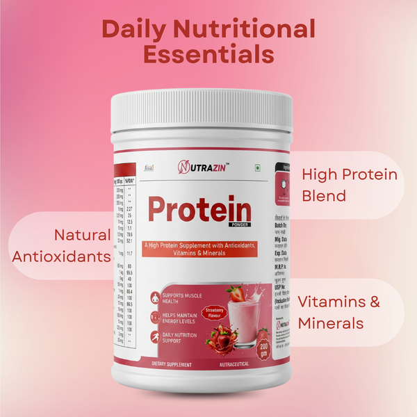 Protein Powder Strawberry Flavour | High Protein Supplement for Muscle Support & Daily Nutrition | 200g